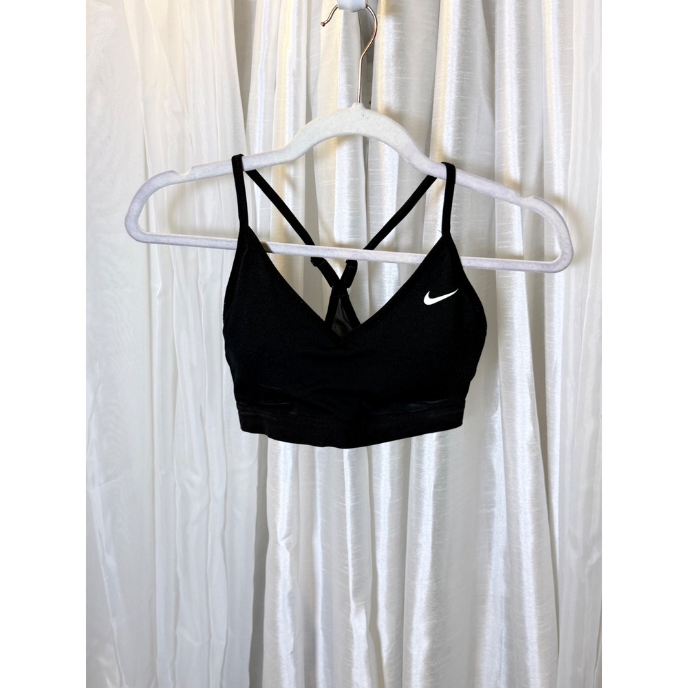 Nike Sports Bra Womens Medium Black Dri-FIT Indy Light Support V-Neck Strappy